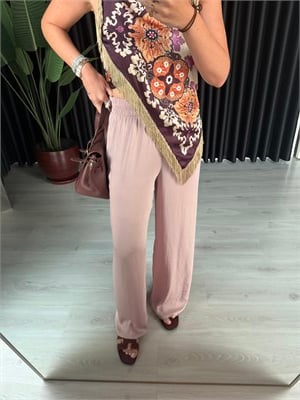 Beli Komple Lastikli Pudra Pembe Tencel Palazzo Pantalon