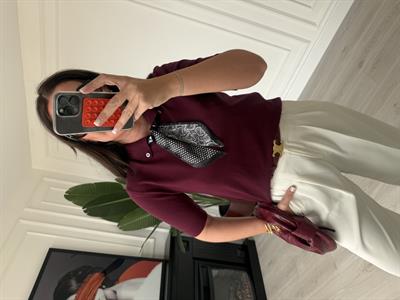 Özel İplik , Polo Yaka , Fularlı , Mürdüm Triko