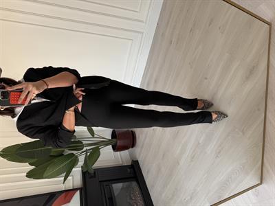 Bir Beden İncelten , Paçası Yırtmaçlı , Siyah , Tayt Pantolon