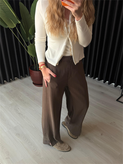 Acıkahve Premium Tok Tencel Kumaş, Paçası Düğme Detaylı Pantalon 