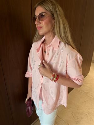 Parlak Taşlı , Pembe Poplin Gömlek