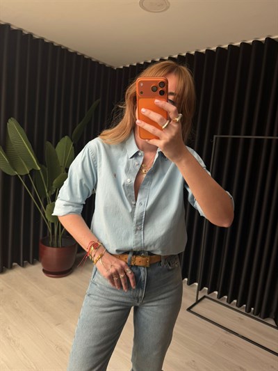 Orijinal Bm Marka , Buz Mavisi , Tencel Jean Gömlek