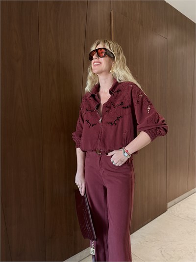 Orijinal Model , Fisto Ajurlu , Vişne Rengi , Tencel Jean Ceket