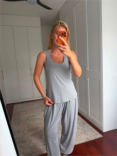 Beli & Paçası Lastikli , Likralı , Gri Modal Takım