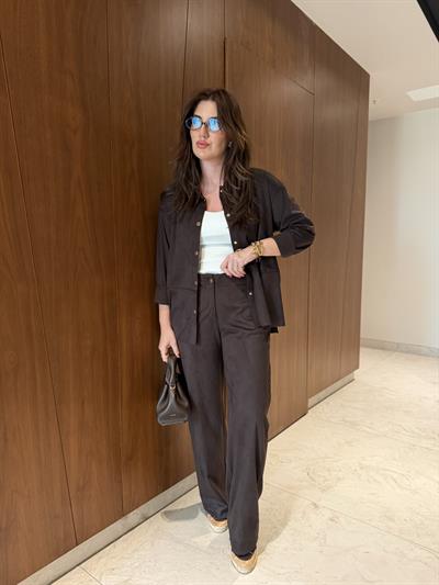 Arka Beli Lastikli , Acı Kahve , Premium Süet Palazzo