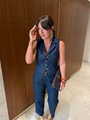 Lacivert , Yakalı , Yelek & Pantolon , Premium Keten Takım