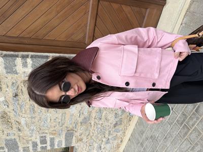 Orijinal Model , Bordo Deri Yakalı, Pembe Ceket