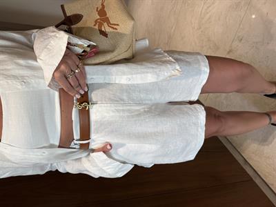 %100 İthal Keten , Ekru , Arkası Lastikli Şort