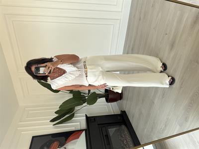 Karol ,Premium Kumaş , Tencel , Ekru Palazzo Pantolon