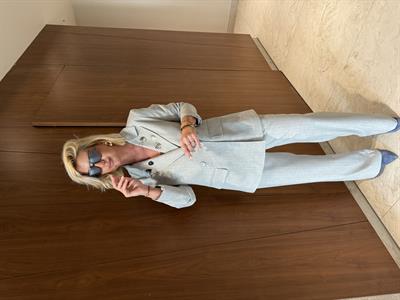 Gri , Çizgili , Metal Broşlu , Premium Blazer Ceket 