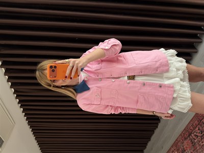 Mavi Yakalı , Pembe , Yumuşacık Tencel Jean Ceket