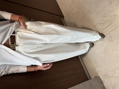 Düğme Detaylı Beyaz Premium Palazzo Pantolon