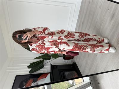 Bordo Desenli , Gömlek & Pantolon , Premium Tiril Takım