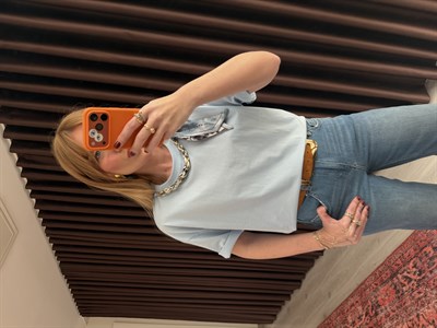 Çıkabilen Zincir Fularlı , Bebe Mavisi , T-shirt