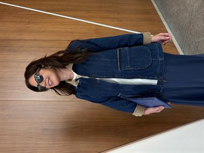 Kadife Yaka , İçi Ekose Astarlı , Kemerli , Premium Jean Ceket