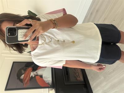 Arkası Kırmızı & Yeşil Poplin Detaylı Beyaz T-Shirt