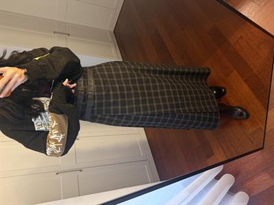 Haki & Acıkahve Ekoseli , Çift Deri Kemerli , Premium Etek