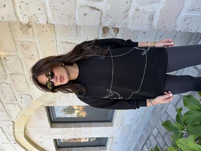 Orijinal Marka , Taş İşlemeli , Siyah Sweatshirt