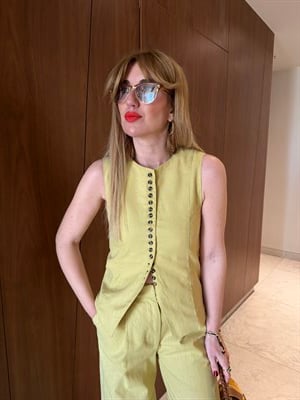 Orijinal Model , Sık Düğmeli , Yağ Yeşili , Premium Keten Takım