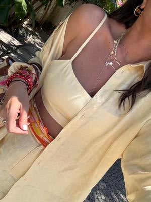 %100 İthal Keten , Butter Yellow , Çift Kat Askılı Bluz