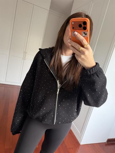 Taş Çakımlı , Parıltılı , Siyah Sweatshirt