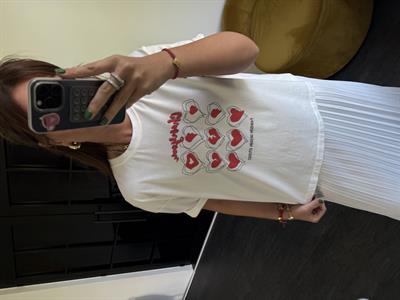 Kalp Desenli , Ekru T-shirt