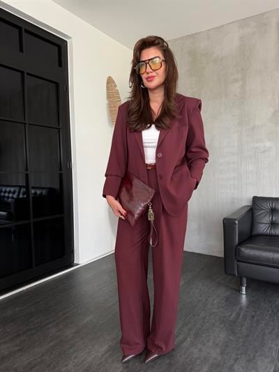 Özel Dokulu , Bordo Palazzo Pantolon