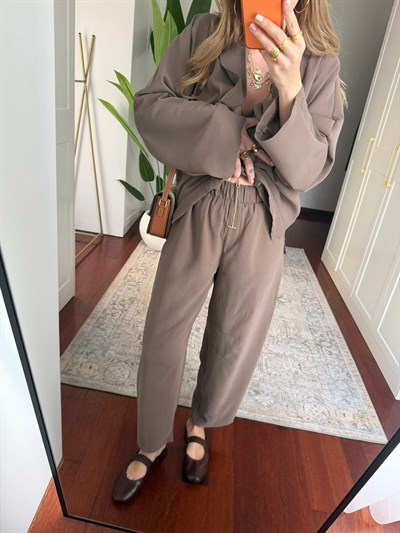 Dört Düğmeli , Premium Double Tencel , Vizon Blazer Takım