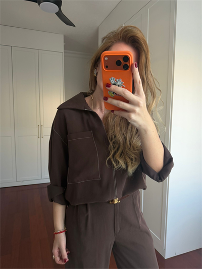 Orijinal Model , Beyaz Dikiş Detaylı , Tok Tencel , Acıkahve Takım