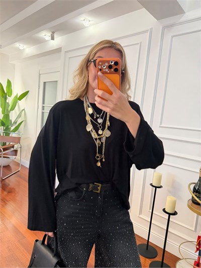 Siyah , Vatkalı Oversize , Modal Bluz