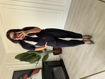 Süet Kemerli , Lacivert , Likralı Havuç Pantolon