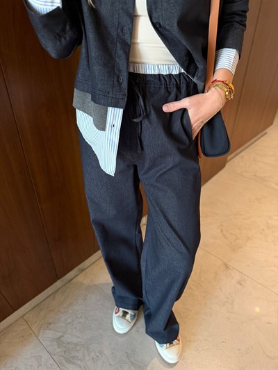 Orijinal Model , Poplin Garnili , Lacivert , Likralı Jean Takım