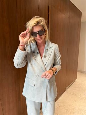 Gri , Çizgili , Metal Broşlu , Premium Blazer Ceket 