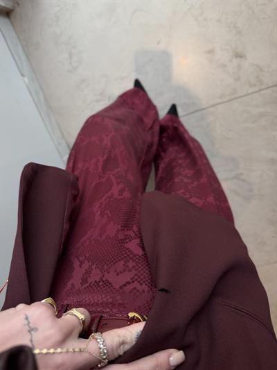 Crocodile Desenli , Bordo Mat Saten Pantolon