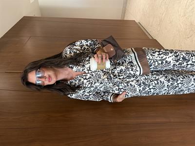 Siyah Desenli , Pantolon & Gömlek , Saten Takım