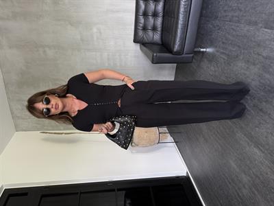 Hasır Kemerli , Siyah , Premium Keten , Palazzo