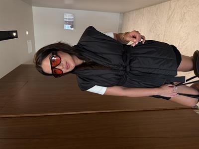 Arkası Triko Detaylı , Kuşaklı , Siyah Puff Yelek