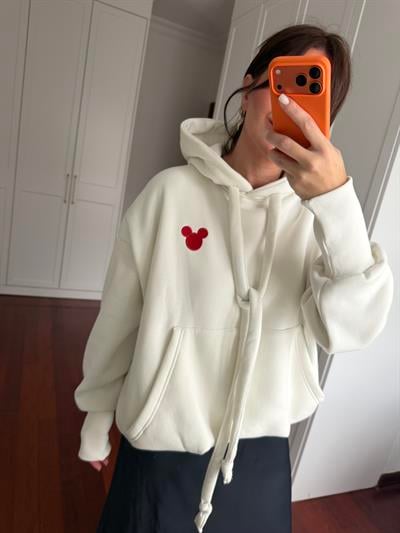 Premium Seri Mickey Logolu Beyaz Sweatshirt
