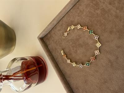 14k Gold Kaplama , Rengarenk Zirkon Taşlı , Yonca Bileklik