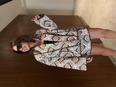 Siyah & Taba , Desenli , Kapitone Şort Etek