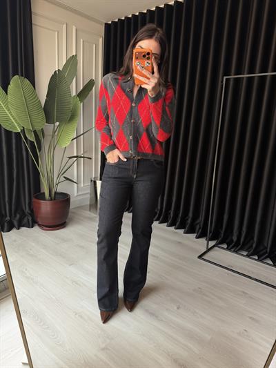 Likralı Koyu Lacivert İspanyol Paça Jean Pantolon 