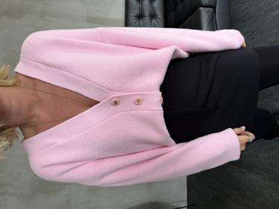 Marka Logo Düğmeli , Pembe , Angora Triko Hırka