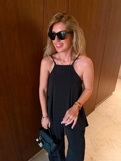 Premium Tencel , Siyah Taşlı Tulum 