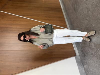 Taba Kemerli , Likralı Krep Kumaş , Ekru , Havuç Pantolon