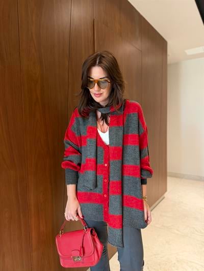 Orijinal Model , Bordo & Antrasit , Atkılı Triko Hırka