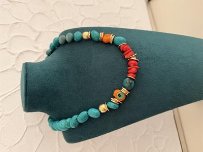 Mavi & Kırmızılı Doğal Taş Kolye