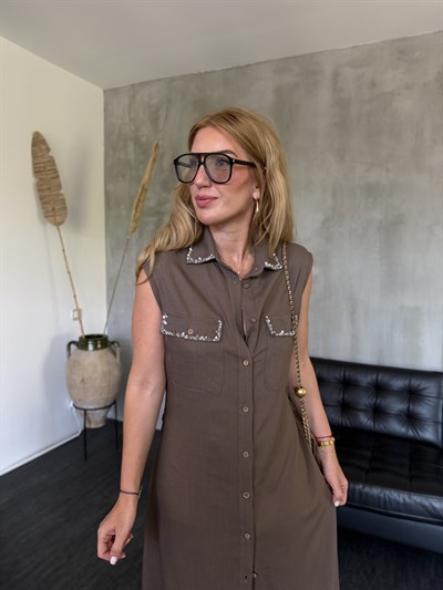 Orijinal Model , Taş İşlemeli , Kuşaklı Vizon Elbise