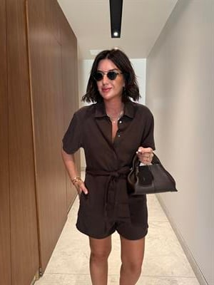 Tencel Dokulu , Kuşaklı , Acı Kahve , Şort Tulum