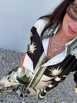 Orijinal Model , Beli Lastikli , Pantolon & Gömlek , Desenli , Yeşil Saten Takım