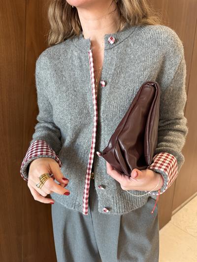 Gri , Pötükare Detaylı , Triko Hırka
